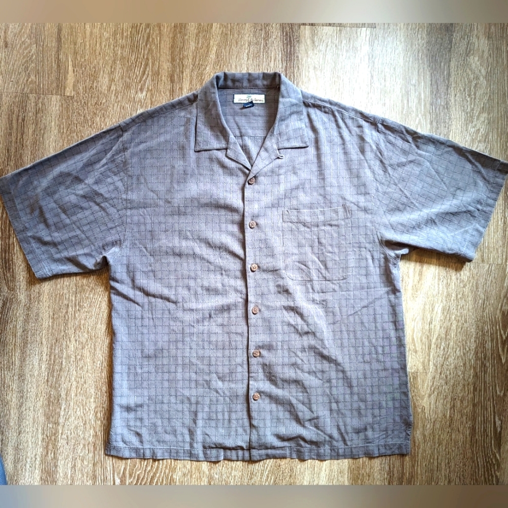 Tommy Bahama 100% Silk Collared Button Down Shirt Gray/Brown